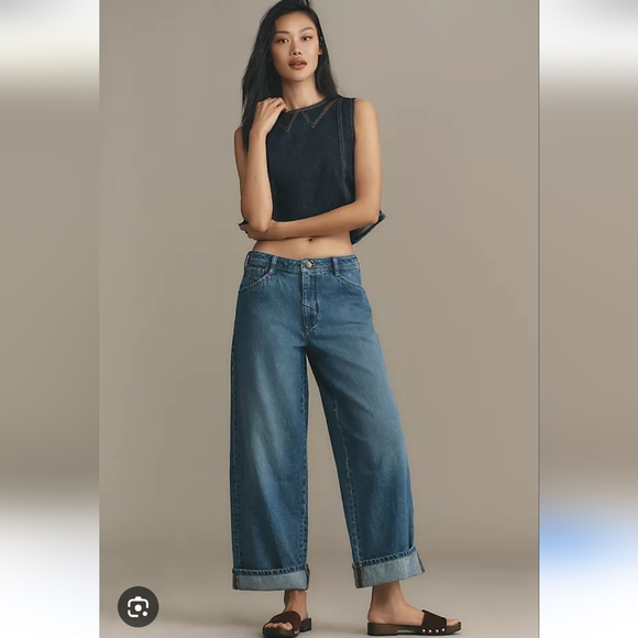 Pilcro Mid-Rise Slouchy Wide-Leg Cuffed Jeans - Picture 1 of 8